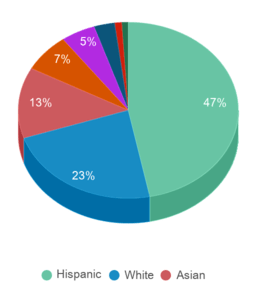 This chart displays the percentage breakdown of students of all ethnic groups in California. This chart displays the percentage breakdown of students of all ethnic groups in California.