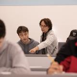 Raritan Valley Community College Photo #7 - Teachaer and student interacting in Statistics class