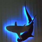 Oregon Coast Community College Photo - OCCC's Aquarium Science Building shark logo at night.